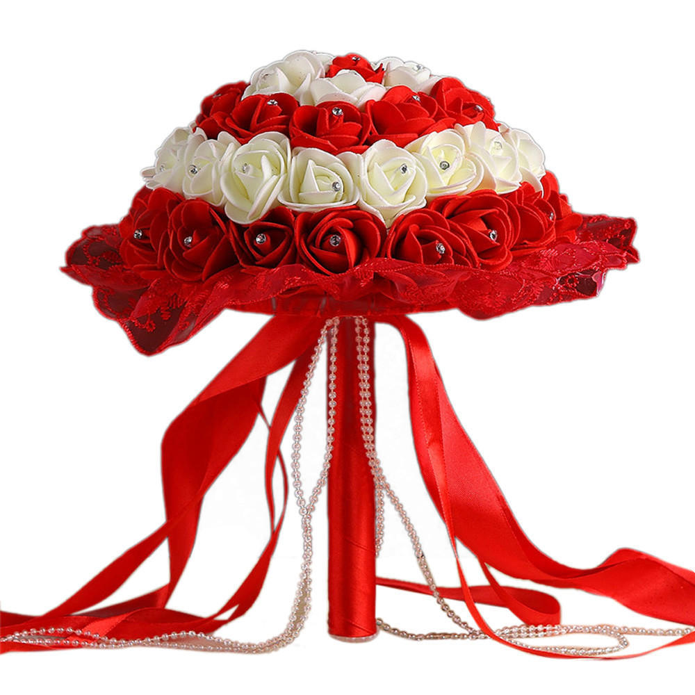 

Кружева кристалл розы невесты свадебный букет для новобрачных искусственные цветы шелк