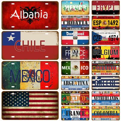 Country Flag Tinplate Plate For Wall Home Restaurant Craft Bar Decor Tin Sign Plaque France Spain Germany Metal Sign Mexico USA