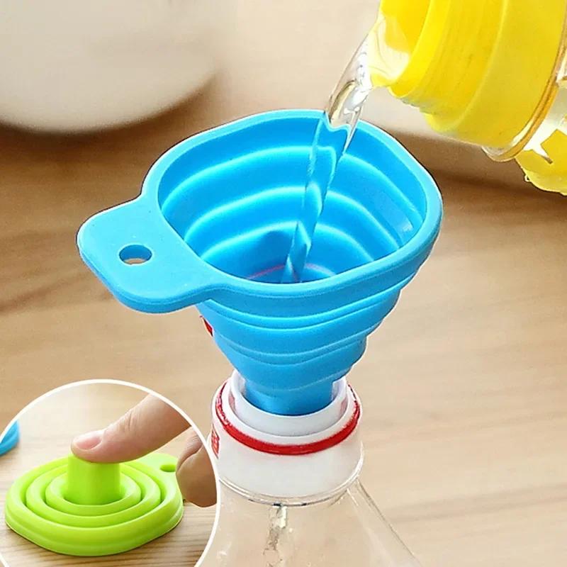 High Quality 1pc New Mini Silicone Gel Foldable Collapsible Style Funnel Hopper Kitchen Cooking Tools