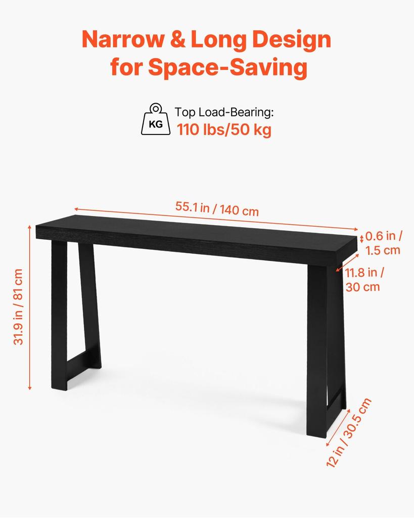140 Cm Console Table, Modern Desk Behind the Couch, Wooden Rectangle Entrance Desk, Narrow Long Sofa Table Accent Stand, Ideal for Hallway, Bedroom,