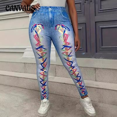 Pantalones pitillo casuales estampados de cintura alta para mujer, talla grande, moda, pantalones estampados