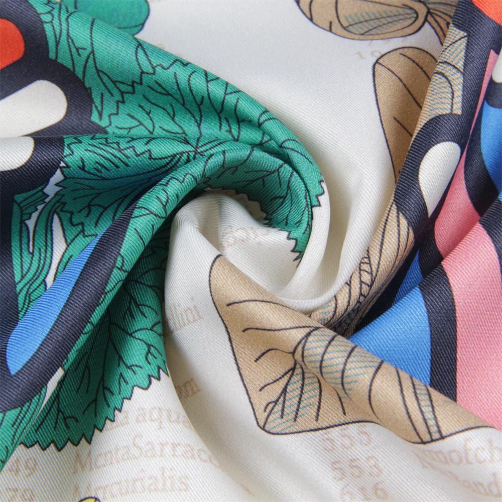New Silk Scarves Wraps Plant Catalog Printed Twill Silk Scarf Women Shawls Luxury Design Hijab Fashion Square Curled Scarf