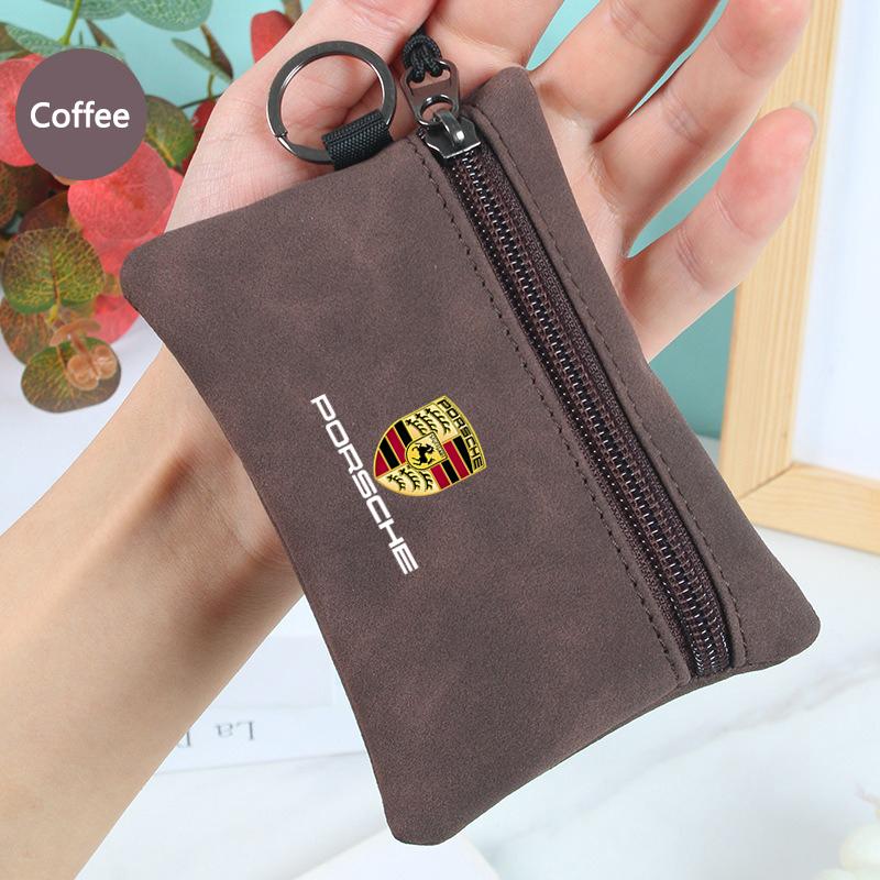 Suede Portable Car Key Bag Zipper Wallet Card Coins Pouchs For Porsche 911 718 Taycan Panamera Cayenne Macan Accessories GZ2
