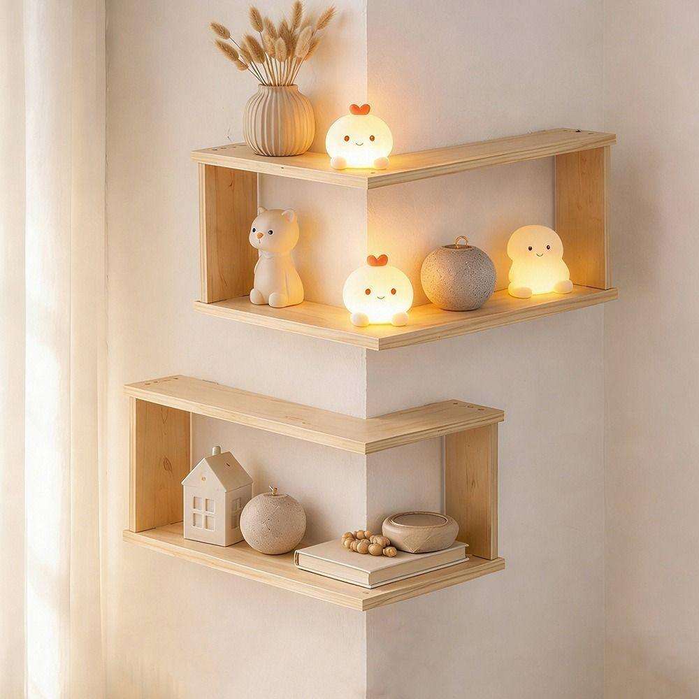 Hölzliches schwebendes Eckregal Platzsparend Dekoratives trapezförmiges Eckregal Modern Große Kapazität Statue Organizer