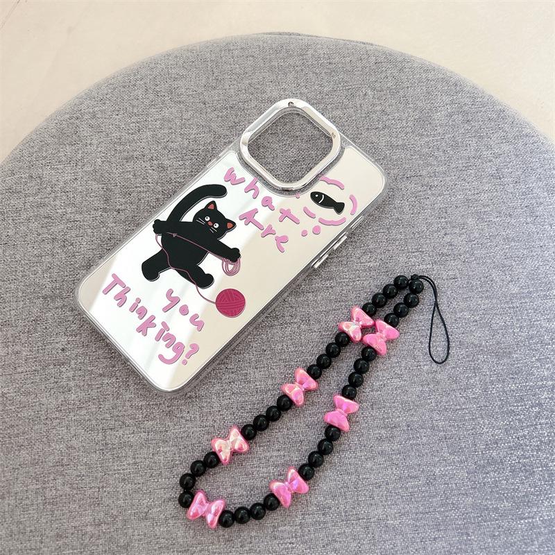 

Чехол Zhitai для iPhone 15/14 Pro: Зеркало Три-в-Одном с Мультяшным Дизайном и Цепочкой для Телефона 15 Pro