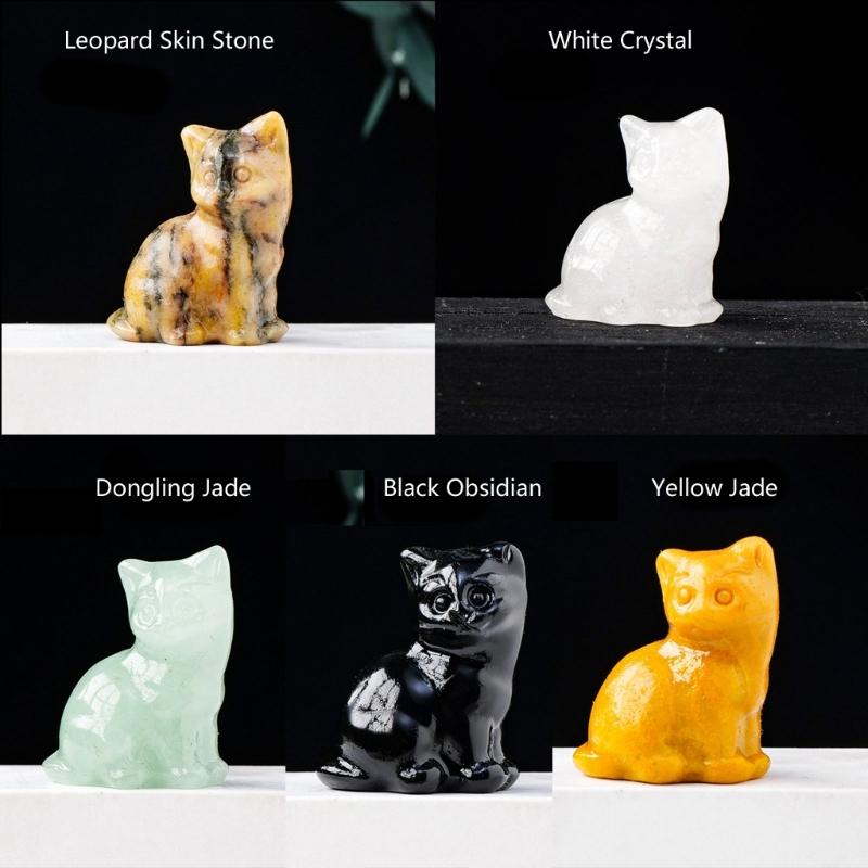 Kristall Glückskatzen Figur Schnitzerei Miniatur Ornament für Schreibtisch Fengshui Dekorationen Symbol für Glück Tierstatue