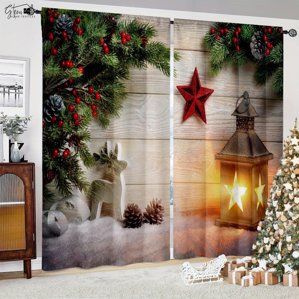 Christmas 3D Printed Curtains Christmas Tree Santa Pumpkin Carriage Gift Living Room Children's Room Holiday Decoration Curtains