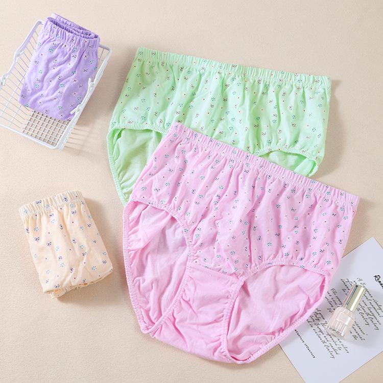 100% Cotton High-Waisted Plus Size Breathable Patterned Women's Panties - Comfortable Triangle for Middle-Aged and Elderly Moms
