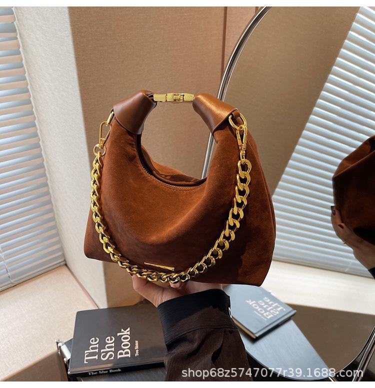 Frosted Chain Hand Carry Small Bag Women's 2025 New Korean Version Retro Suede Dumpling Bag Texture Messenger Bag