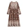Autumn European and American Women's Cotton Print Tassel Bohemian Beach Long Sleeve Dress