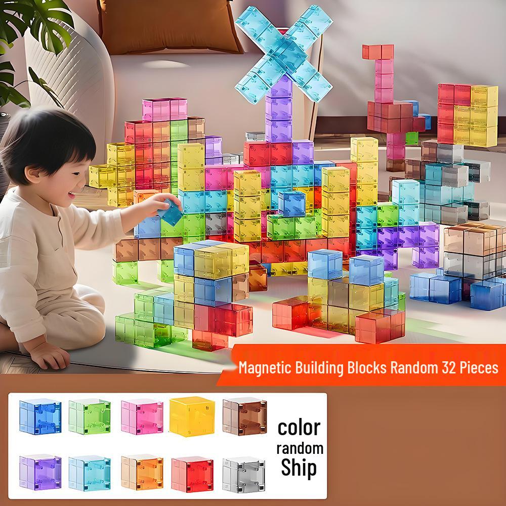 Children's Magnetic Transparent Geometric Building Blocks - Educational 3D Cube Shapes Toy & Holiday Gift
