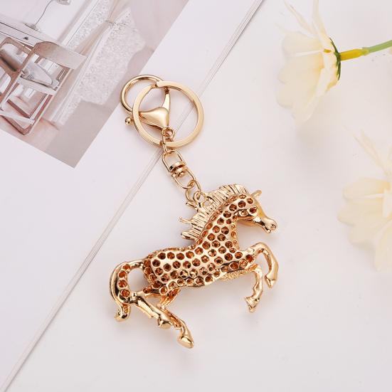 Horse Keychain Animal Shape Alloy Rhinestone Pendant Portable Compact Size Key Chain Bag Decoration Special Gift