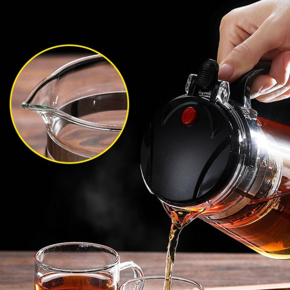 Glass Coffee Pot Teapot with Removable Infuser,Clear Tea Kettle with One Button Press Filter Loose Leaf Brewing Coffee Maker
