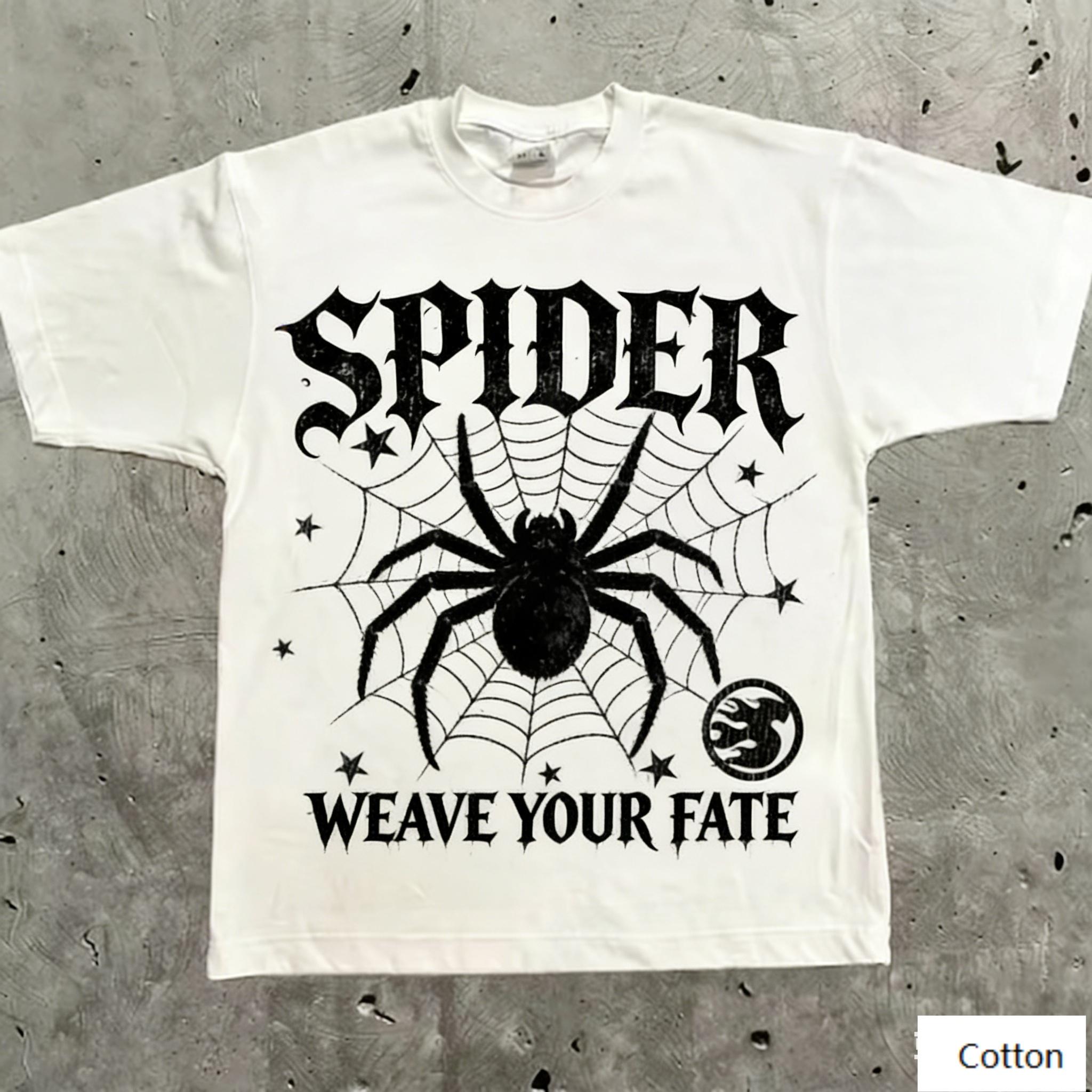 

WEAVE YOUR FATE Vintage Mystical Dark Art Unisex Cotton TShirt with Retro Spider Print Retro Streetwear Tee S