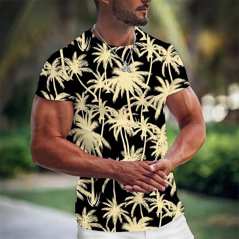 Summer Coconut Tree 3D Print T-Shirt Street Trendy Men's Wear Harajuku Style Casual Loose Round Neck T-Shirt Top