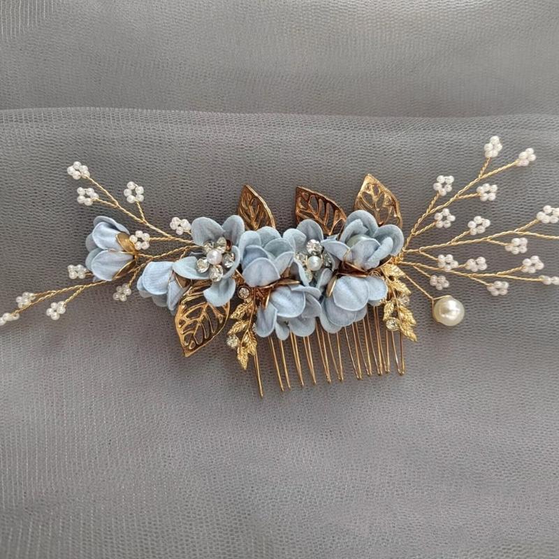 Handmade Floral Hairpiece with Crystal Wedding Hair Comb for Bride or Bridesmaid Ethnic Style Headwear Accessories