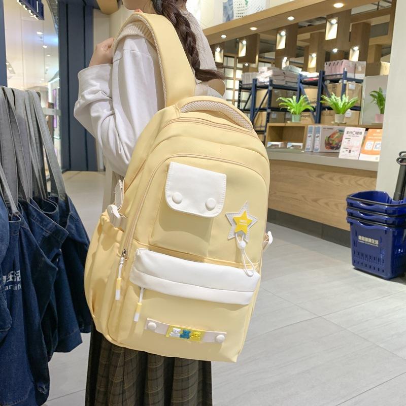 Large Capacity Schoolbag Japanese Simple Style Backpack Solid Color Student Bag