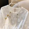 Embroidered Top High-end Seven-quarter Sleeve Summer Femininity Shirt Summer White Temperament Shirt