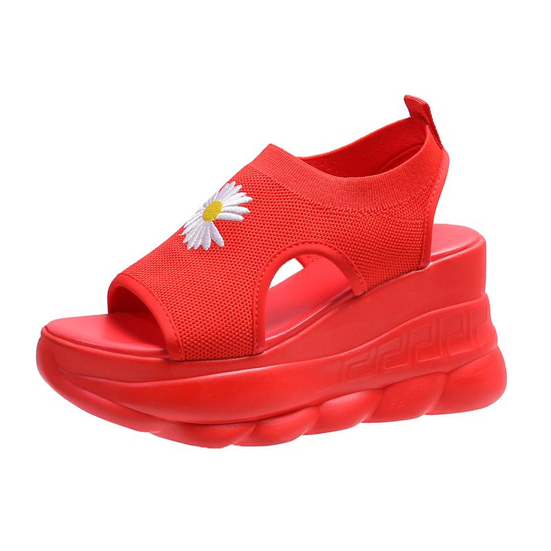 

Мода 2024 года, сандалии-сабо с каблуком, универсальные черные туфли для женщин, эспадрильи, платформа, открытый носок, увеличивающие рост, новые толстые высокие 36 красный