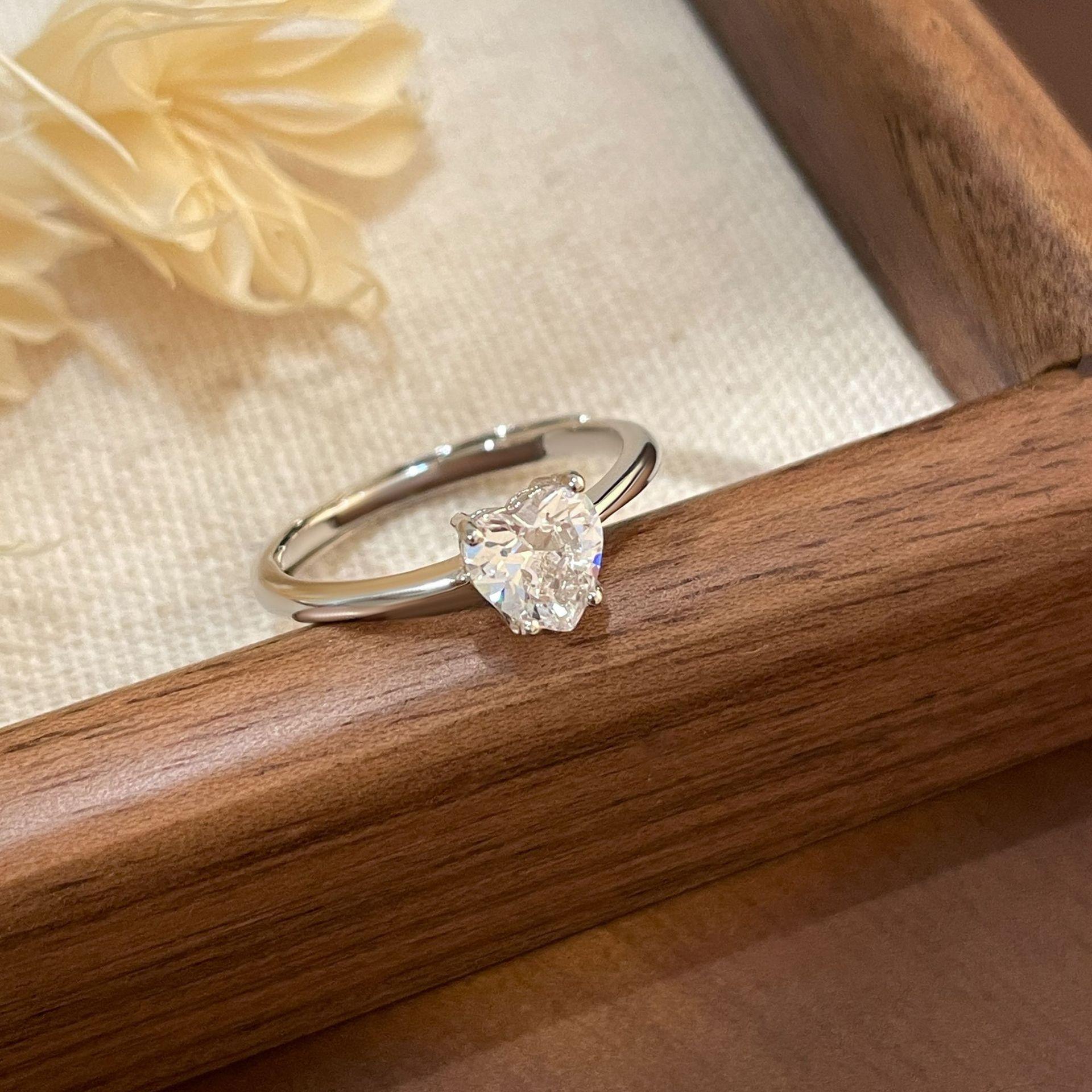 

925 Sterling Silver Heart Cut CZ Solitaire Ring for Women Dainty Engagement Promise Ring Minimalist Fine Jewelry for Women