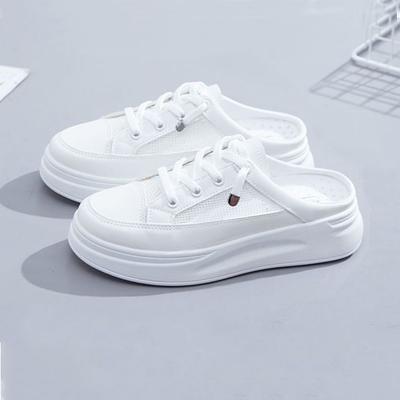 Nové jarné a letné dámske jednoduché topánky, trendy všestranné ležérne plátenky, malé biele topánky, dámske papuče na von