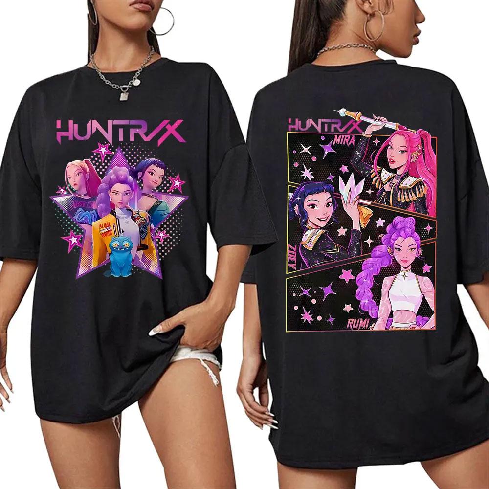 High Quality Fashion Oversized Cotton Huntrix Kpop Demon Hunters Movie 2025 Graphics T Shirts Men Women's T-shirt Harajuku Tops