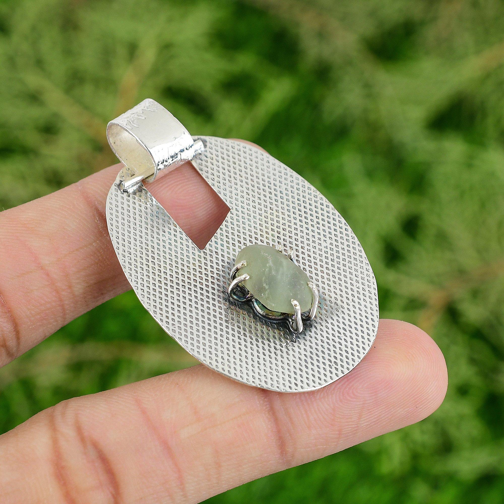 

Daughters Day Sale Prehnite Rough Gemstone Sister Trendy Pendant Sterling Silver