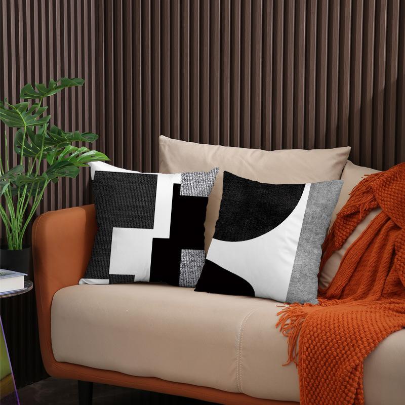 New Contrasting Color Pillow Geometric Pattern Stitching Black Pillow Case Living Room Sofa Cushion Car Pillow Case