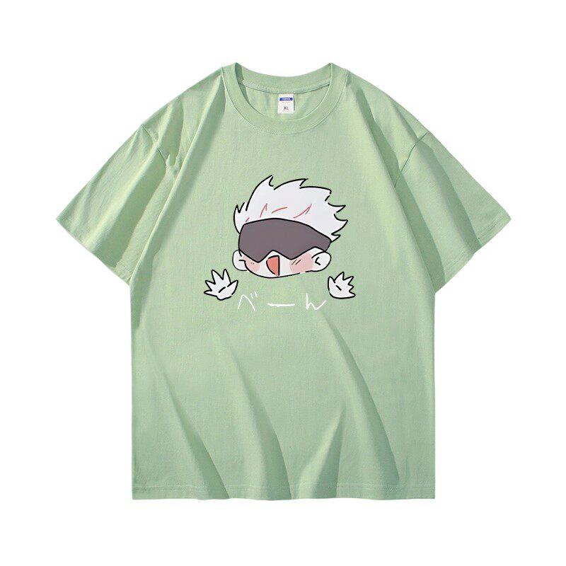 Jujutsu Battle Anime Peripheral Gojo Wu Pure Cotton Cartoon Printed Unisexs and Unisexs Clothing Summer New Short Sleeves