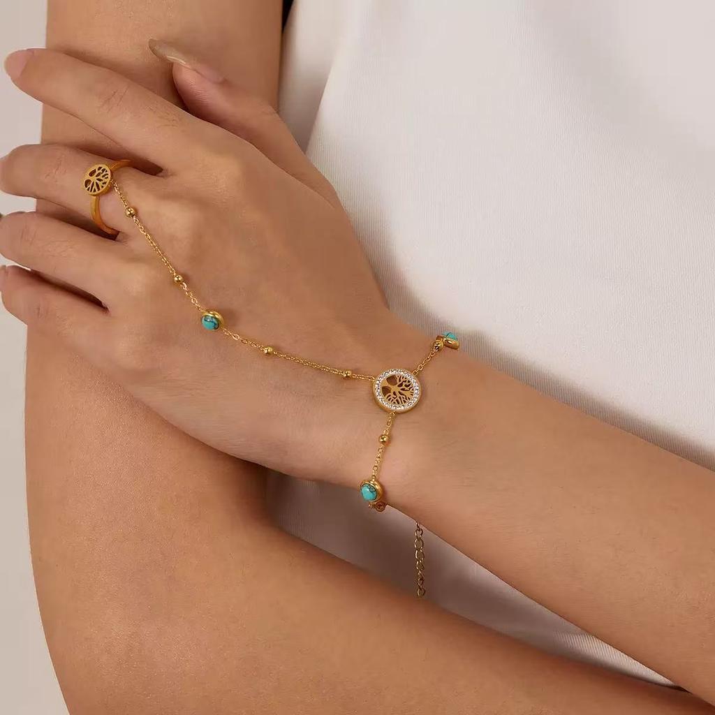 Girlfriend Even Finger Titanium Steel Bracelet Does Not Fade Zircon Niche Open Ring Light Luxury High-end Turquoise