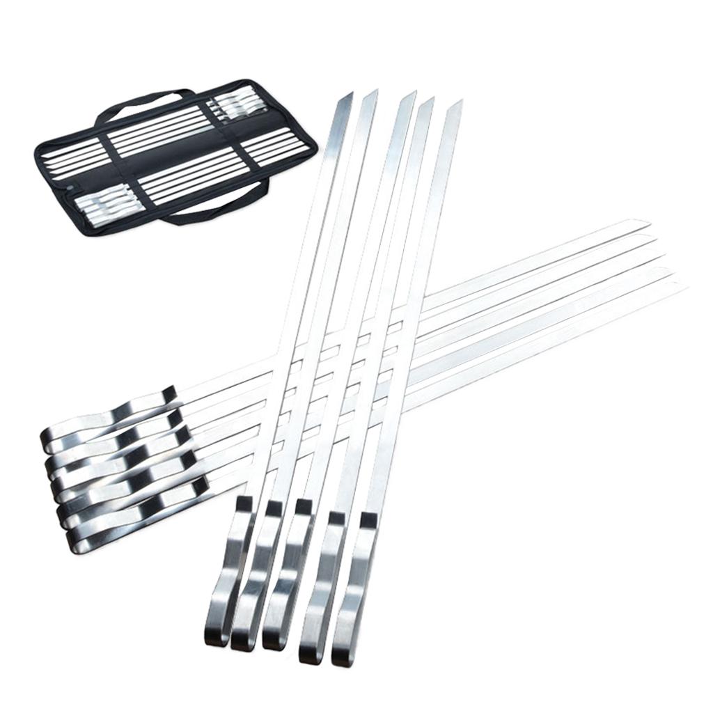 Metal 10x Barbecue Skewers Kebab Stainless Steel Flat BBQ Needle Sticks for Outdoor Cooking Tools,
