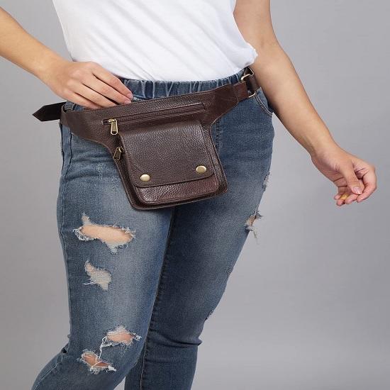 Noora Leather Handmade Blyana Utility Belt Waist Bag, Adjustable Strap