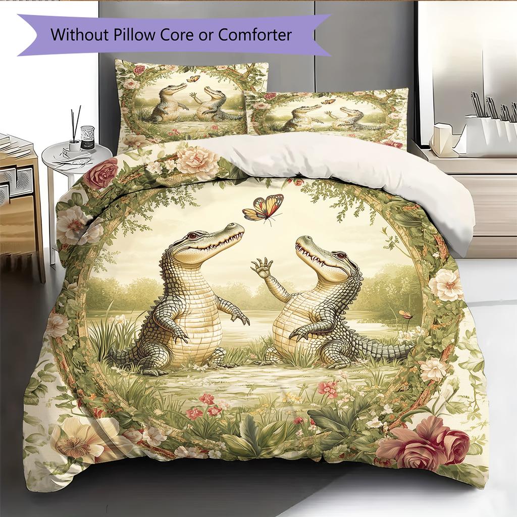 Crocodile Pattern Bedding Home Decoration Birthday Gift (1 * duvet cover + 2 * pillowcase, without core)