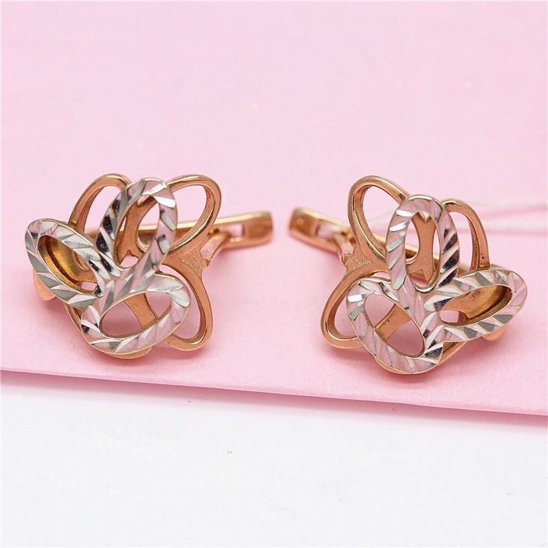 Exquisite Russian 585 Purple Gold Ear Buckle Women'S Simple Temperament Wind-Plated Rose Gold Flower-Shaped Soviet Hollow Earrings
