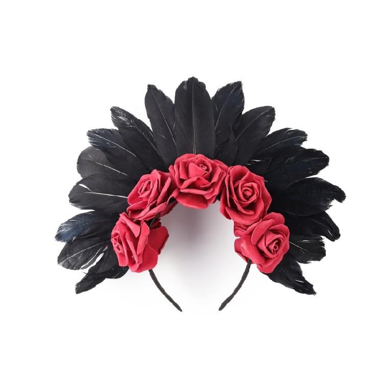 Stylish Halloween Feather Headband with Floral Details Cosplay Hair Decoration Suitable for Adults and Teens Party Wear