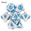 7 Pcs White BlueTree Stump Root Metal Dice Solid Metal Polyhedral Dice Set Suitable for Role-Playing RPG  Board Game Card Game