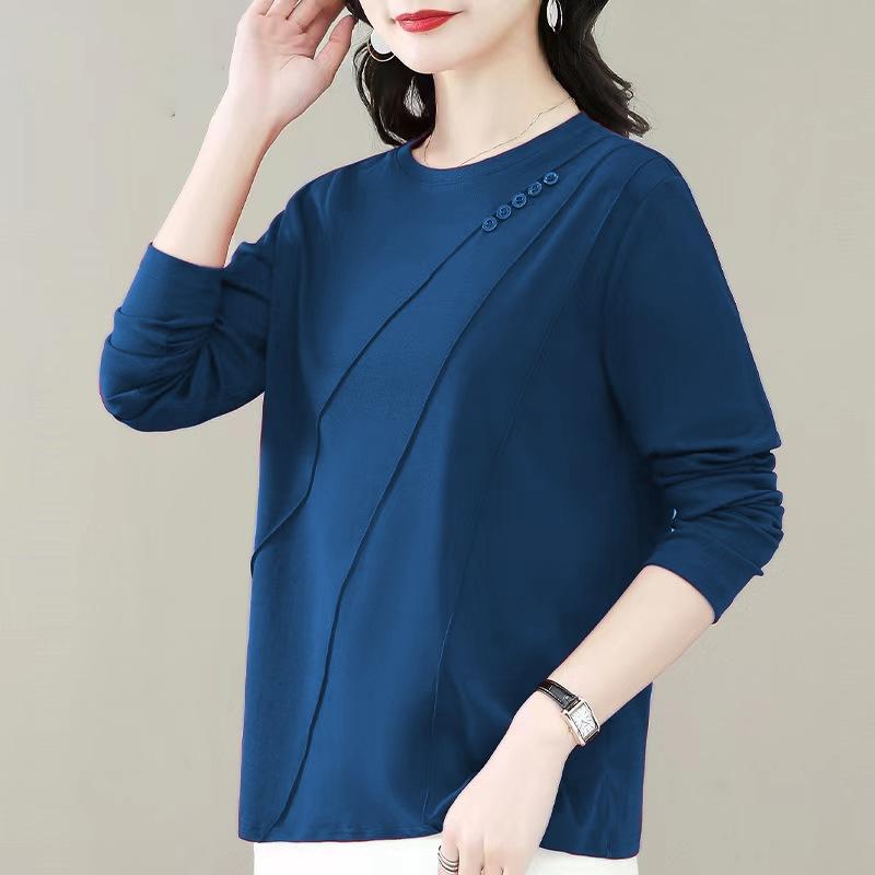 Autumn Long-sleeved Shirt for Women New Large-size Women's Loose Top Middle-aged Mothers Slim and Versatile Base Shirt