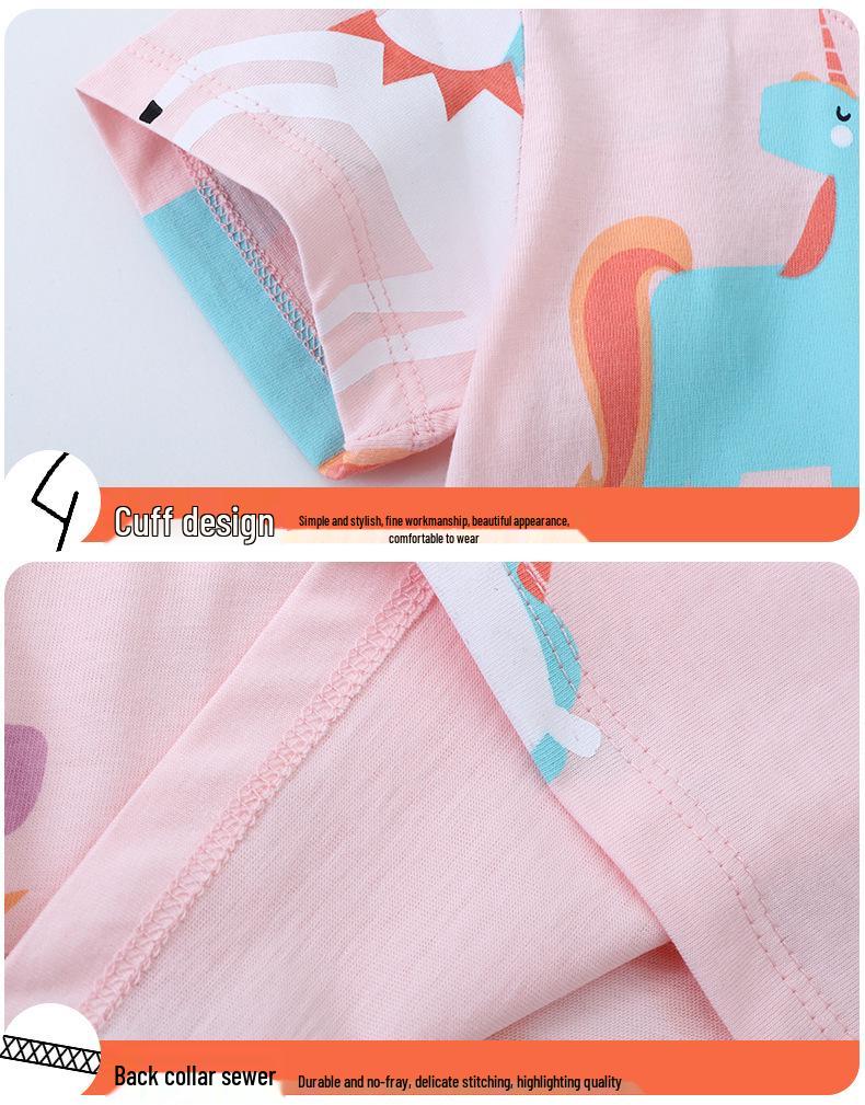 European & American Girls' Round Neck Cotton T-shirt - Summer Short Sleeve
