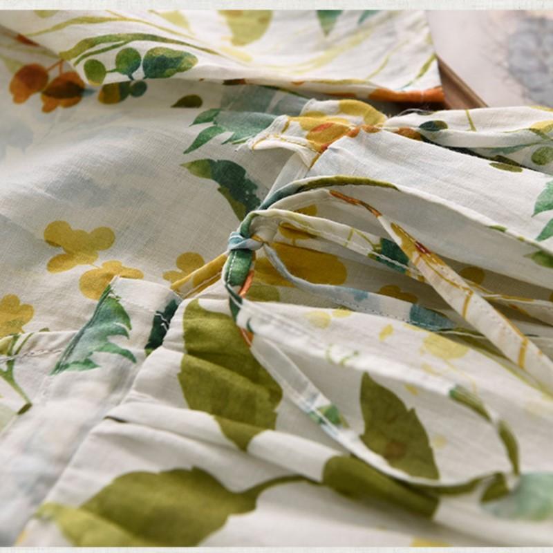 Johnature Women Vintage Bandage Dress Turn-down Collar Half Sleeve Print Floral Summer Button A-Line Dress