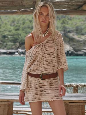 Swimwear Cover-Up Casual Wear 2025 New Arrival Sexy Knit V-Neck Short Sleeve Lace-Up Beach Mini Dress Beach Cover-Up K19