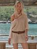 Swimwear Cover-Up Casual Wear 2025 New Arrival Sexy Knit V-Neck Short Sleeve Lace-Up Beach Mini Dress Beach Cover-Up K19