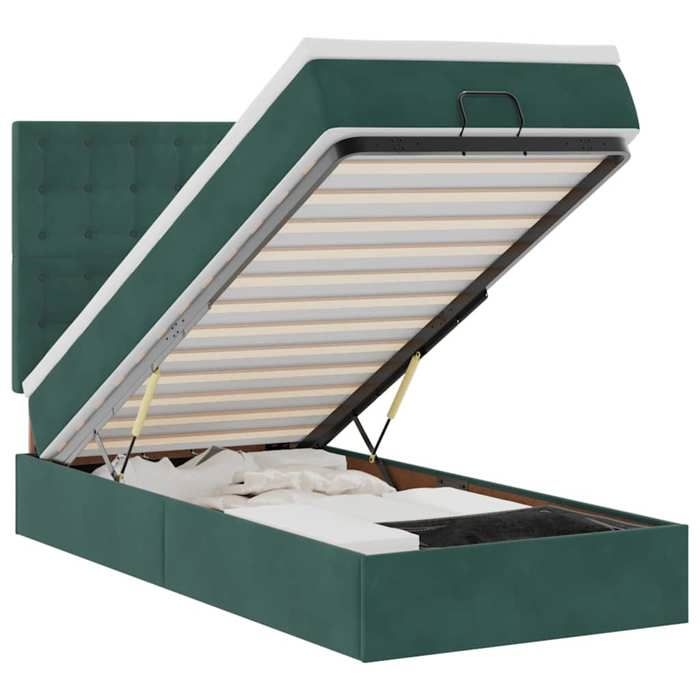 VidaXL Ottoman Bed Frame with Dark Green Mattress 90x200 Cm Velvet, Bed Frame, Upholstered Bed Frame, Bed Frame 3313592