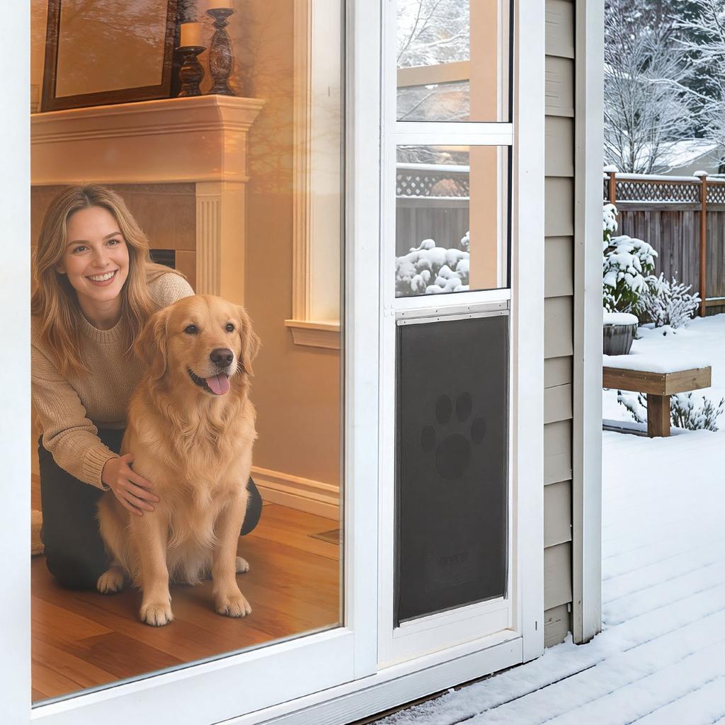 Dog Door for Sliding Glass Door, 1927 Mm To 2049 Mm Adjustable Height, Aluminum Alloy Frame with 3-Layer Flap and Rotating Hinge, for Extra