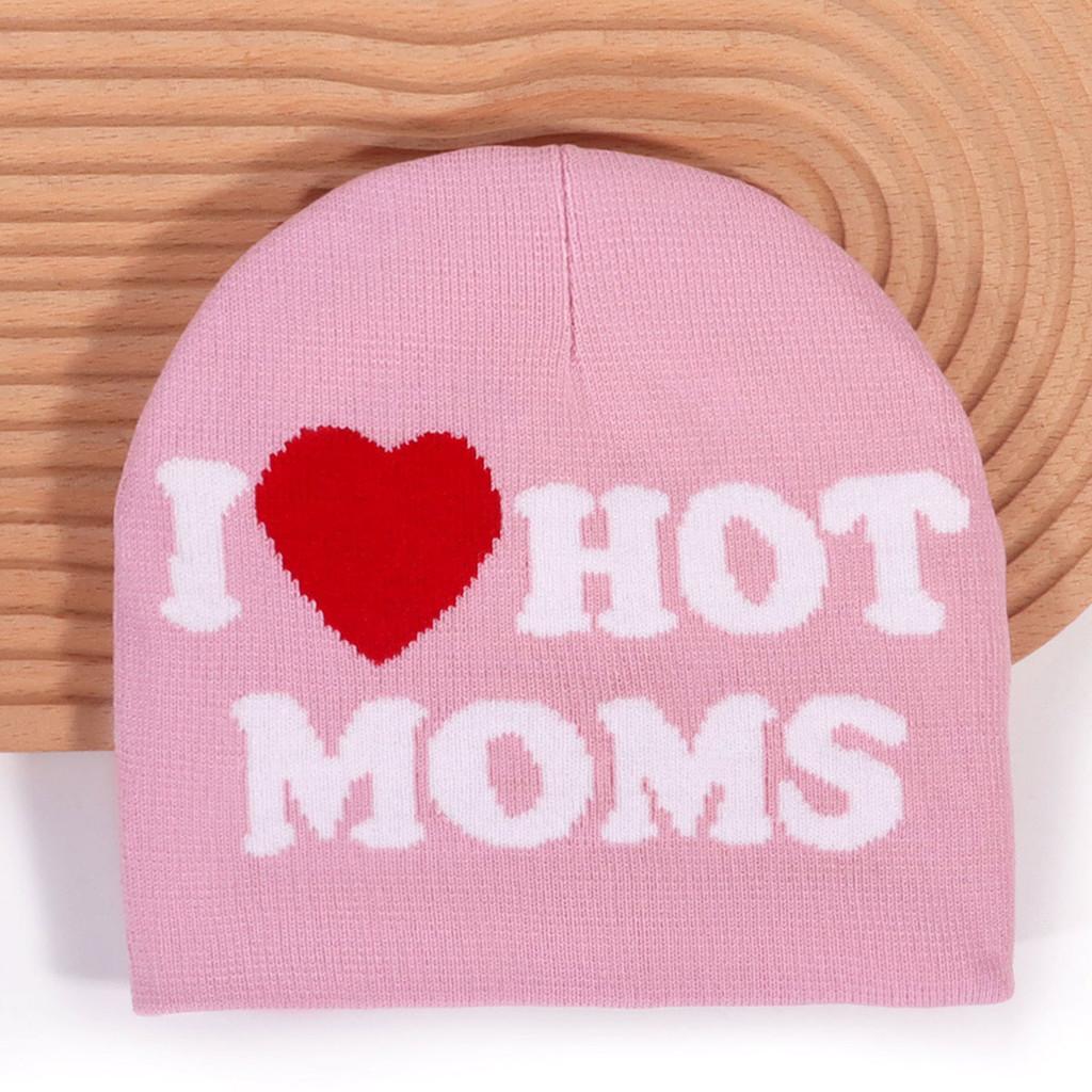 Hot I Moms Letter Pattern Knit Hat For Winter Outdoor Warm Cap Gift Fashion