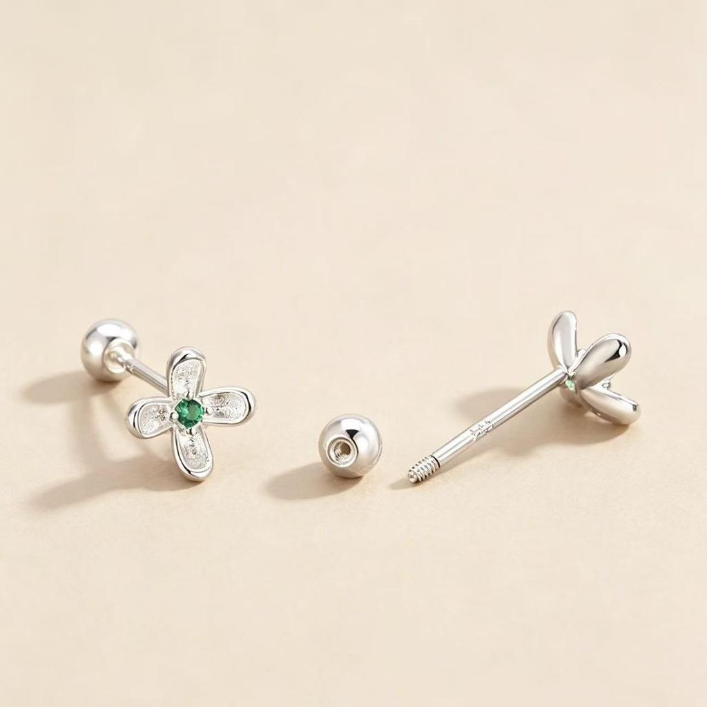 Korean-Japanese Colorful Flower Zirconia Stud Earrings: Cute, Elegant, Simple Design for Women
