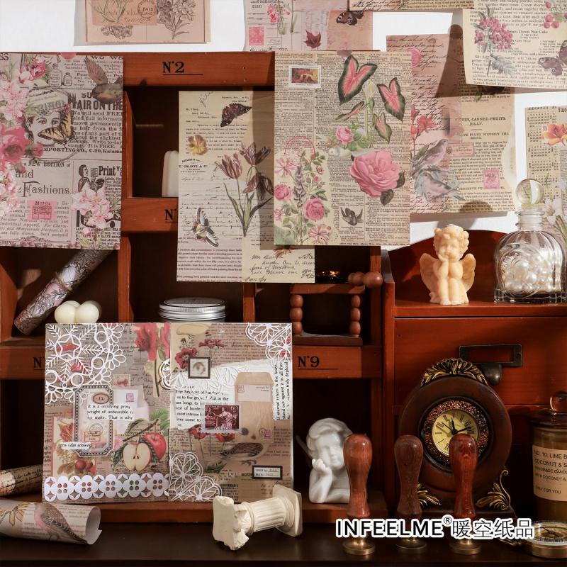 24Pcs Retro Aesthetic Collage Decorative Paper Vintage Junk Journal DIY Craft Background Supplies