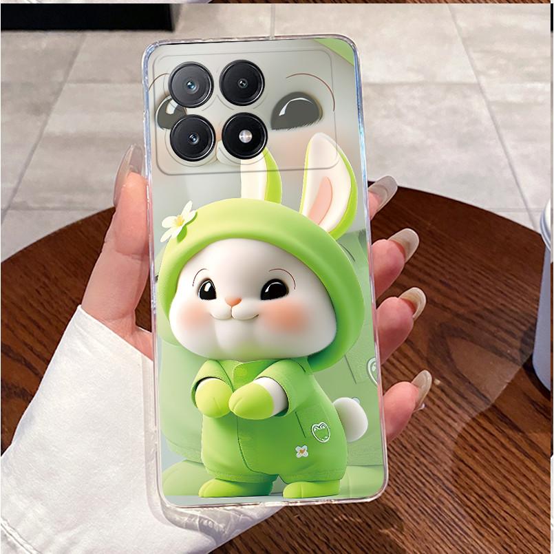 Case Poco X6 Pro 5G/Poco X6 5G Clear Luxury Cute Love Rabbit Funny Soft Silicone Phone Case PocoX6 X6Pro Transparent Back Cover