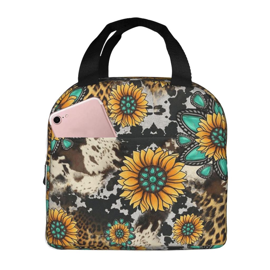 Leopard Sunflower Pattern Insulated Lunch Bag for Kids School Cooler Thermal Food Box Tote Leakproof Lunch Boxes Container