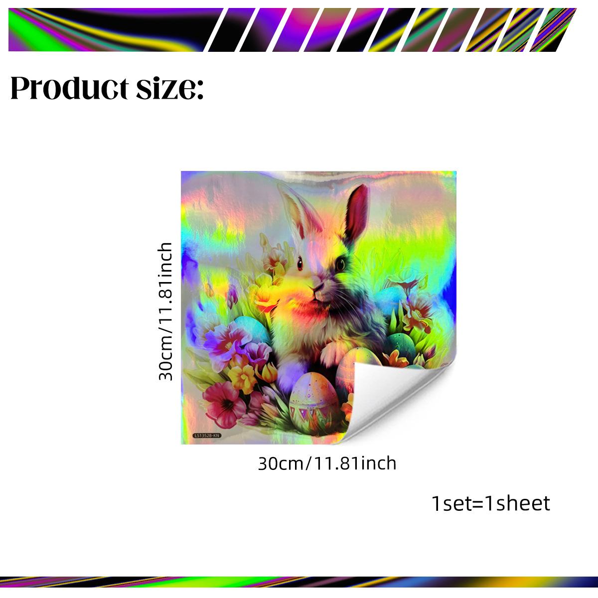 

Ls13528 Laser Gradual Change Colorful Easter Rabbit Egg Wall Sticker Angle Different Patterns And Colors
