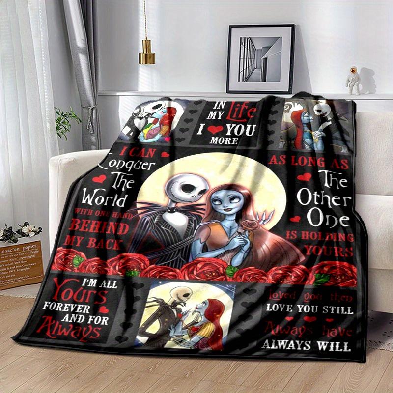 1pc. Nightmare Before Christmas Jack & Sally Romantic Quotes Blanket, Perfect for Home Decor, Gift Idea, Seasonal Use, Cozy Throw Blanket, Cute Cartoo